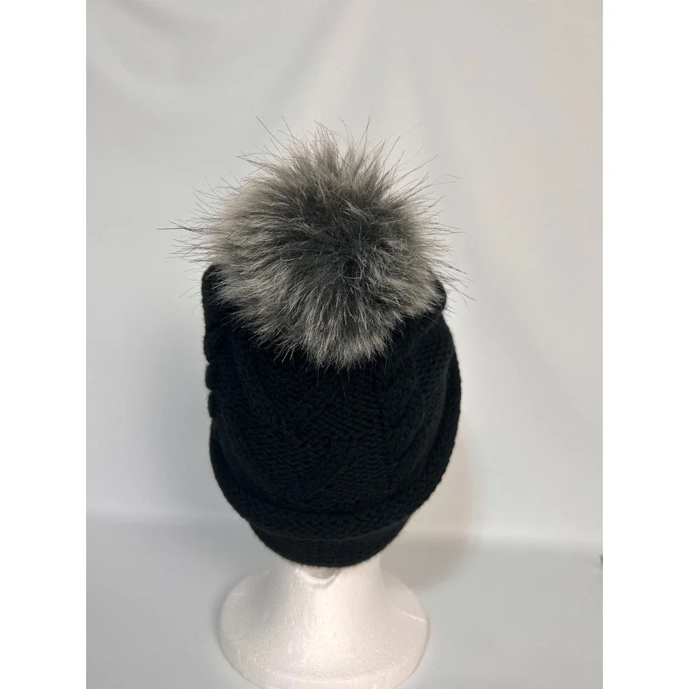 Smartwool Lodge Black Beanie Cap Hat Merino Wool Blend Cable Knit Winter Pom j.